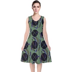 Feathers Pattern V-neck Midi Sleeveless Dress  by bloomingvinedesign