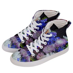 Blue White Purple Mixed Flowers Men s Hi-top Skate Sneakers by bloomingvinedesign
