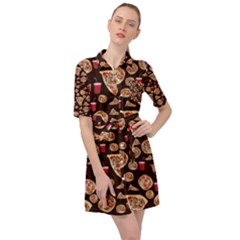 Pizza Pattern Belted Shirt Dress by bloomingvinedesign