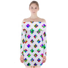 Rainbow Lattice Long Sleeve Off Shoulder Dress