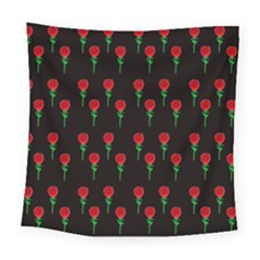 Red Water Color Rose On Black Square Tapestry (large)