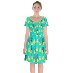 Little Yellow Duckies Short Sleeve Bardot Dress by VeataAtticus