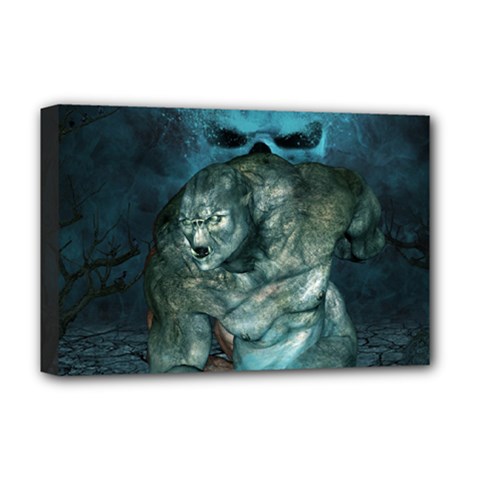 Aweome Troll With Skulls In The Night Deluxe Canvas 18  X 12  (stretched) by FantasyWorld7