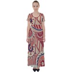 Pop Art Paisley Flowers Ornaments Multicolored 4 Background Solid Dark Red High Waist Short Sleeve Maxi Dress