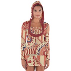 Pop Art Paisley Flowers Ornaments Multicolored 4 Background Solid Dark Red Long Sleeve Hooded T-shirt by EDDArt
