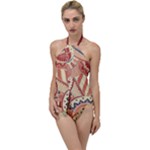 Pop Art Paisley Flowers Ornaments Multicolored 4 Background Solid Dark Red Go with the Flow One Piece Swimsuit