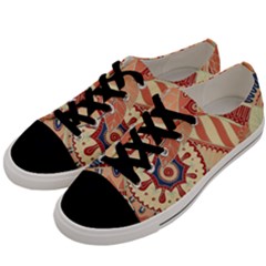 Pop Art Paisley Flowers Ornaments Multicolored 4 Background Solid Dark Red Men s Low Top Canvas Sneakers by EDDArt