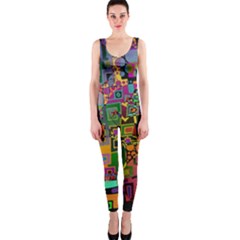 Modern Geometric Art   Dancing In The City Background Solid Dark Blue One Piece Catsuit by EDDArt