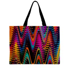Multicolored Wave Distortion Zigzag Chevrons 2 Background Color Solid Black Zipper Mini Tote Bag by EDDArt