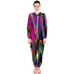 Multicolored Wave Distortion Zigzag Chevrons 2 Background Color Solid Black Onepiece Jumpsuit (ladies)  by EDDArt