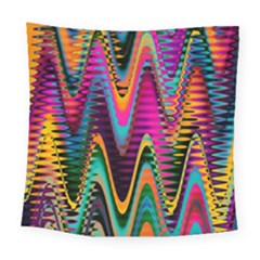 Multicolored Wave Distortion Zigzag Chevrons 2 Background Color Solid Black Square Tapestry (large) by EDDArt