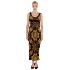 Gold Black Book Cover Ornate Fitted Maxi Dress by Pakrebo