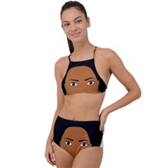 African American Woman With ?urly Hair High Waist Tankini Set by bumblebamboo