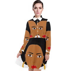 African American Woman With ?urly Hair Long Sleeve Chiffon Shirt Dress by bumblebamboo