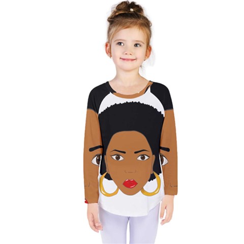 African American Woman With ?urly Hair Kids  Long Sleeve Tee by bumblebamboo