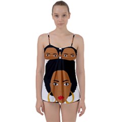 African American Woman With ?urly Hair Babydoll Tankini Set by bumblebamboo