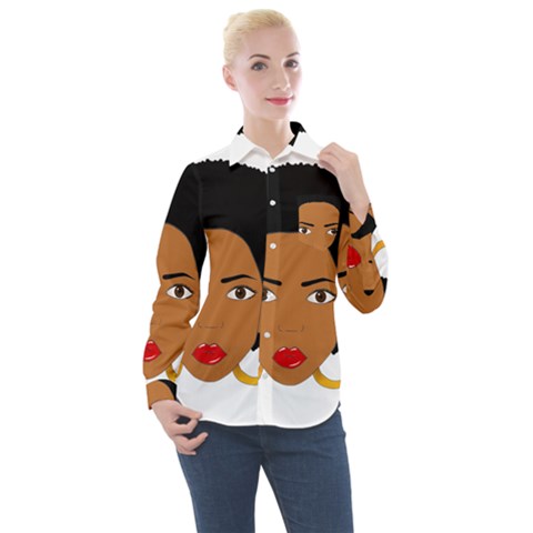 African American Woman With ?urly Hair Women s Long Sleeve Pocket Shirt by bumblebamboo