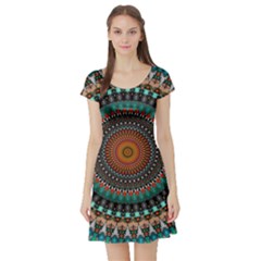 Ornament Circle Picture Colorful Short Sleeve Skater Dress