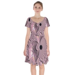 Fractal Tender Rose Cream Short Sleeve Bardot Dress by Pakrebo