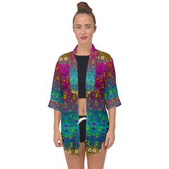 Signs Of Peace  In A Amazing Floral Gold Landscape Open Front Chiffon Kimono by pepitasart