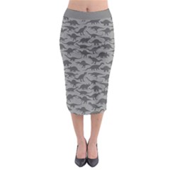 Gray A Pattern With Dinosaur Silhouettes  Midi Pencil Skirt