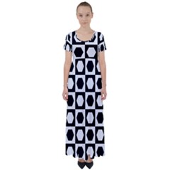 Chessboard Hexagons Squares High Waist Short Sleeve Maxi Dress