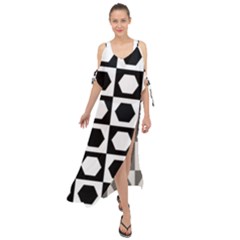 Chessboard Hexagons Squares Maxi Chiffon Cover Up Dress