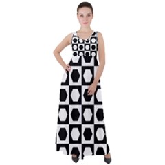 Chessboard Hexagons Squares Empire Waist Velour Maxi Dress