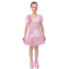 Happy Pink Flowers Kids  Short Sleeve Velvet Dress by CashewDress