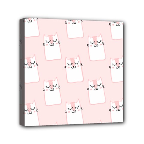 Pattern Pink Cute Sweet Fur Cats Mini Canvas 6  X 6  (stretched) by Pakrebo