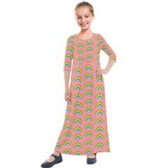 Pride Rainbow Flag Pattern Kids  Quarter Sleeve Maxi Dress by Valentinaart