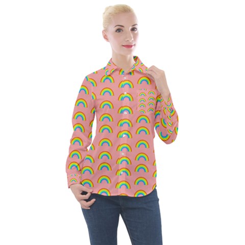 Pride Rainbow Flag Pattern Women s Long Sleeve Pocket Shirt by Valentinaart