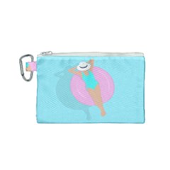 Lady In The Pool Canvas Cosmetic Bag (small) by Valentinaart