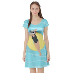 Lady In The Pool Short Sleeve Skater Dress by Valentinaart