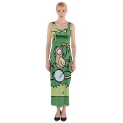 Ostrich Jungle Monkey Plants Fitted Maxi Dress by Bajindul