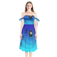 Music Reble Sound Concert Shoulder Tie Bardot Midi Dress by HermanTelo