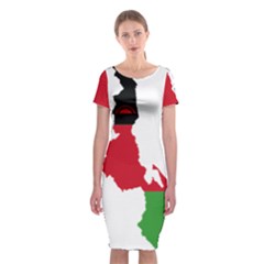 Malawi Flag Map Geography Outline Classic Short Sleeve Midi Dress by Sapixe