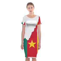 Cameroon Flag Map Geography Classic Short Sleeve Midi Dress by Sapixe
