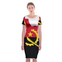 Angola Flag Map Geography Outline Classic Short Sleeve Midi Dress by Sapixe