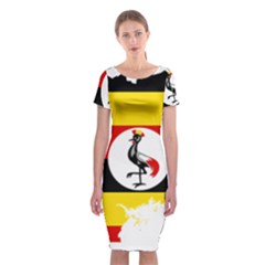 Uganda Flag Map Geography Outline Classic Short Sleeve Midi Dress by Sapixe