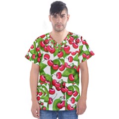 Cherry Leaf Fruit Summer Men s V-neck Scrub Top