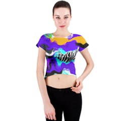 Paint On A Purple Background                                Crew Neck Crop Top by LalyLauraFLM