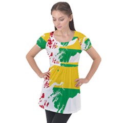 Guinea Bissau Flag Map Geography Puff Sleeve Tunic Top