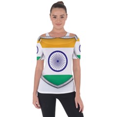 Flag India Nation Country Banner Shoulder Cut Out Short Sleeve Top by Sapixe