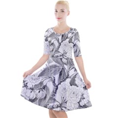 Vintage Cherry Blossom Flowers Quarter Sleeve A-line Dress by Pakrebo