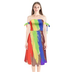 Abstract Painting Shoulder Tie Bardot Midi Dress