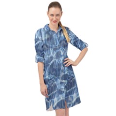 Abstract Blue Diving Fresh Long Sleeve Mini Shirt Dress