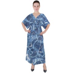 Abstract Blue Diving Fresh V-neck Boho Style Maxi Dress