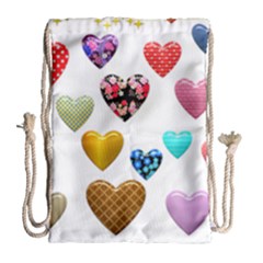 Hearts Puffy Shiny Love Sticker Drawstring Bag (large) by Pakrebo