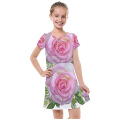 Roses Pink Flowers Perfume Leaves Kids  Cross Web Dress by Pakrebo
